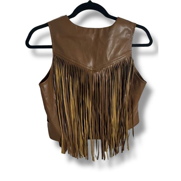 NWT Sadie & Sage Brown Faux Leather Fringe Vest | Western Boho Size Small - Picture 4 of 8